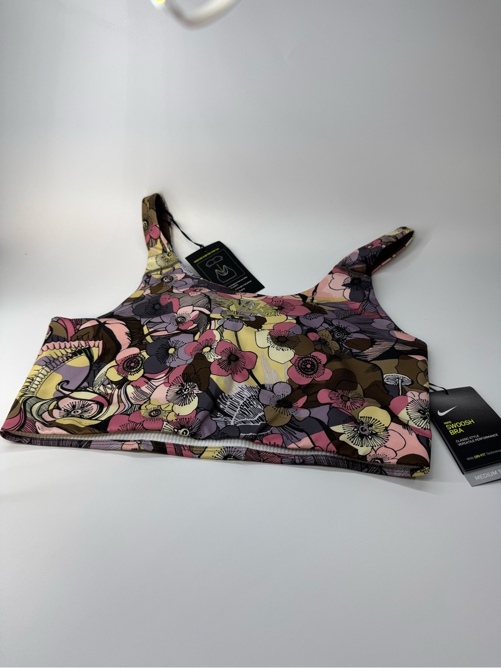 Nike Womens Multicolor Iron Stone Floral-Print Dri-FIT Padded Sports Bra Size XL